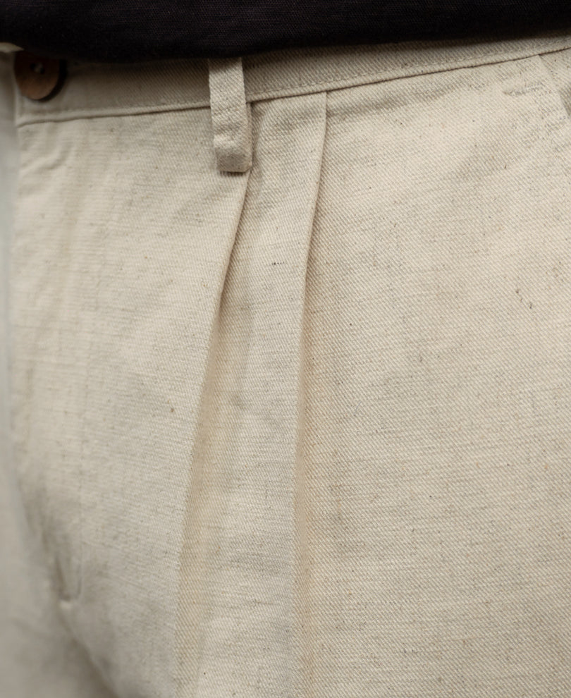 Natural Linen Blend Pleated Trousers