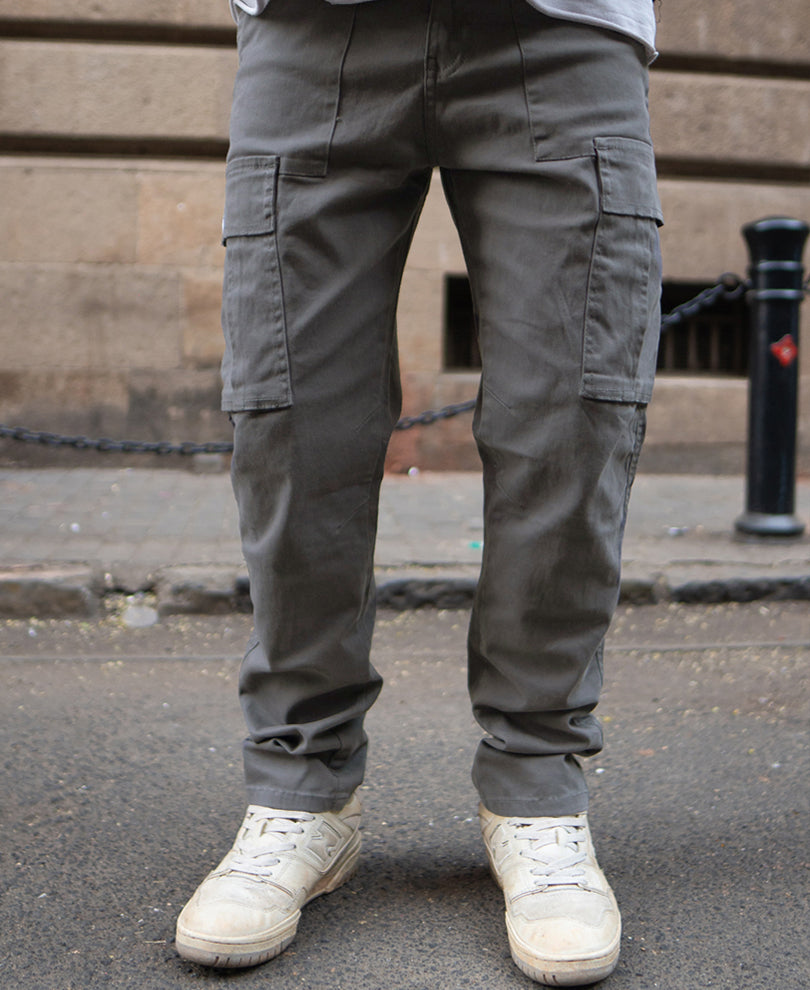 Grey Regular Fit Cotton Cargo Pant