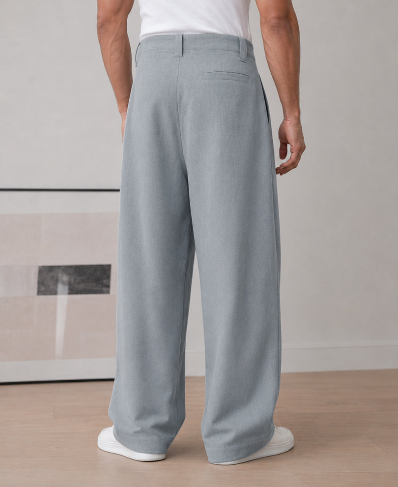 Grey Pleated Barrel Fit Trousers