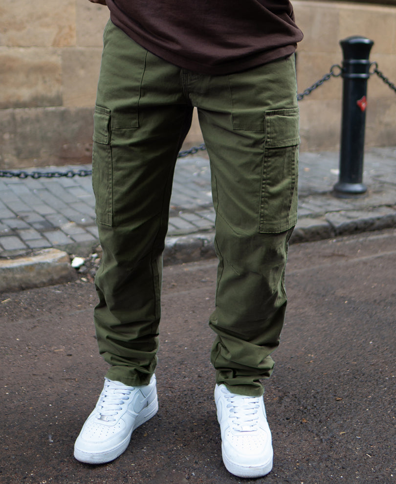 Olive Cotton Cargo Pants
