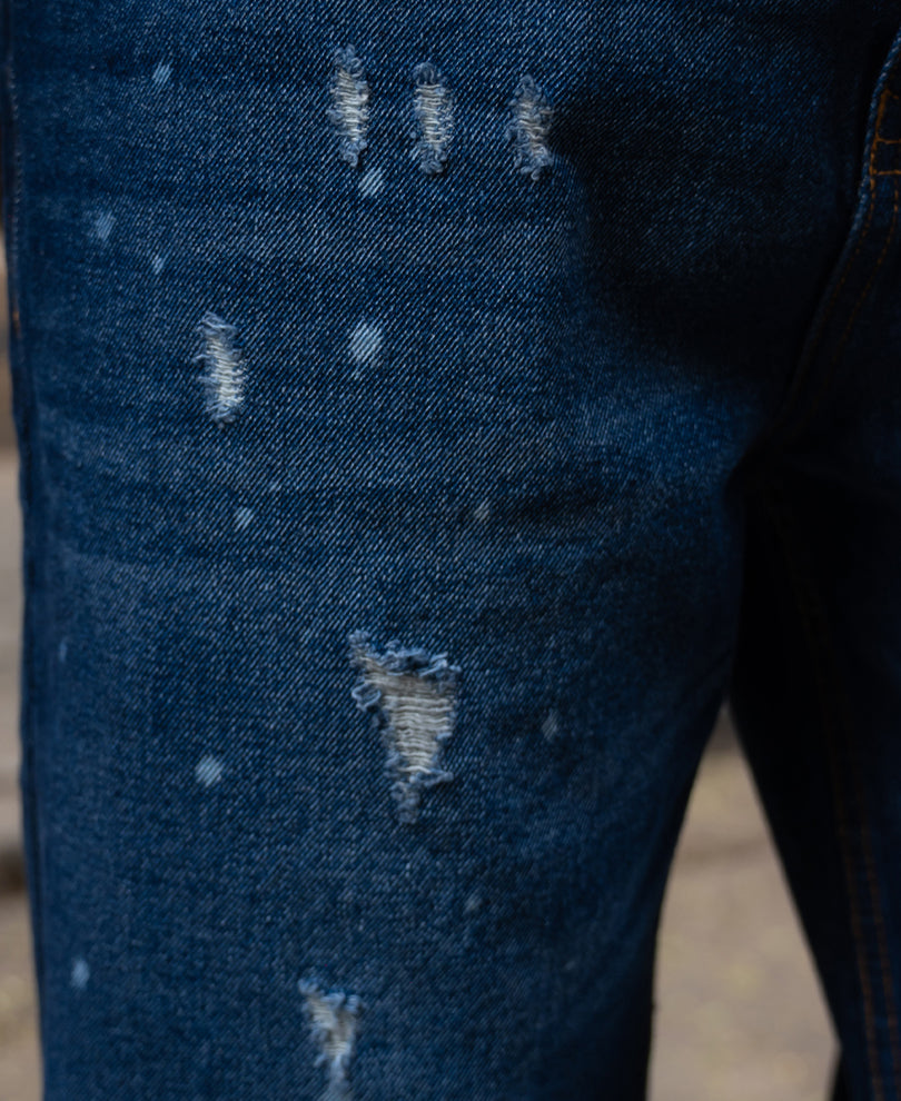 Dark Blue Distressed Baggy Fit Jeans