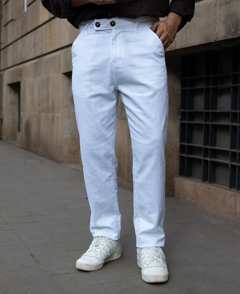 White Regular Fit Cotton Pants