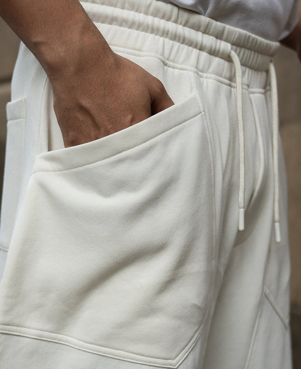 Cream Panelled Barrel Fit Trackpants