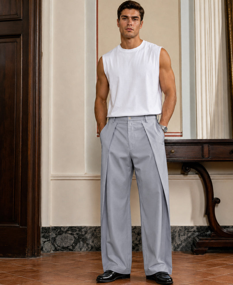 Grey Pleated Baggy Trousers