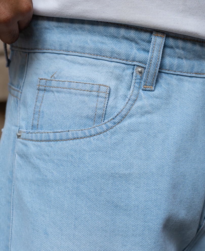 Ice Blue Washed Barrel Jeans