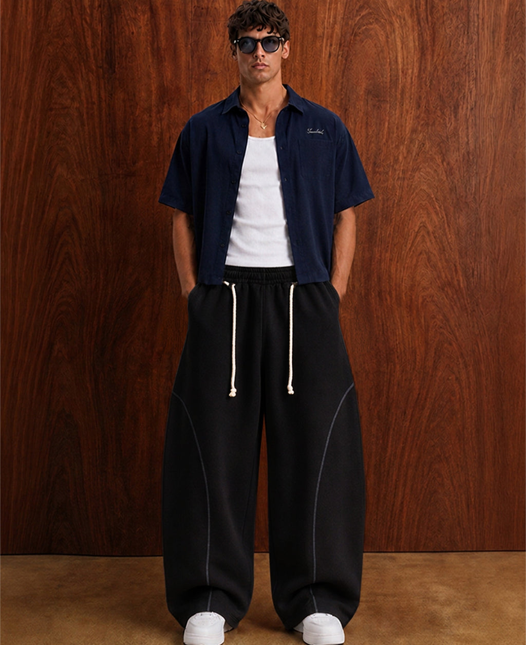 Black Paneled Baggy Trackpant