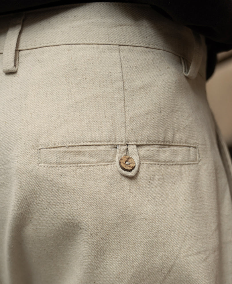 Natural Linen Blend Pleated Trousers