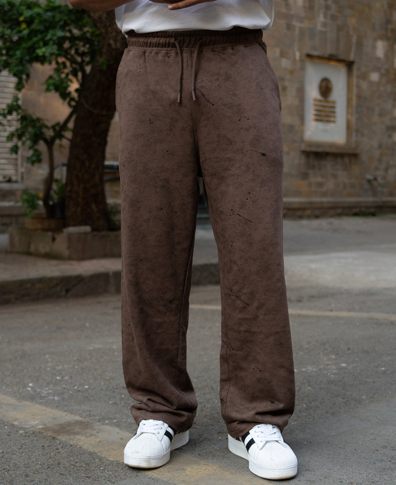 Brown Printed Baggy Fit Trackpant