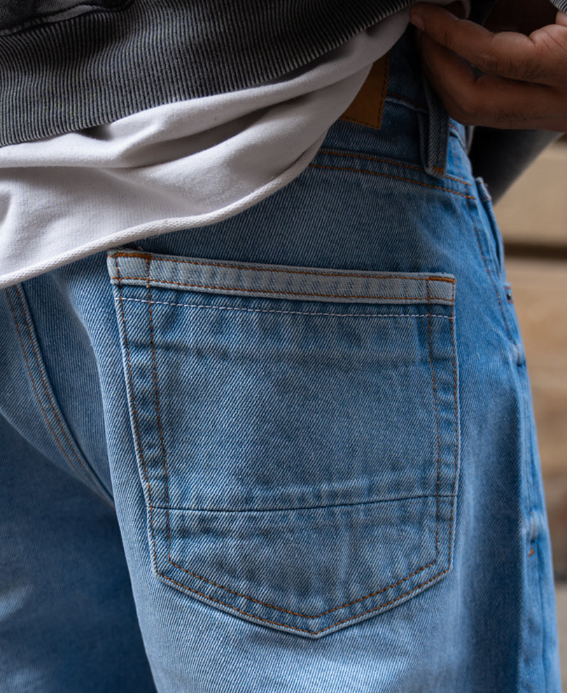 Mid Blue Washed Baggy Fit Jeans