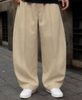 Beige Pleated Barrel Fit Trousers