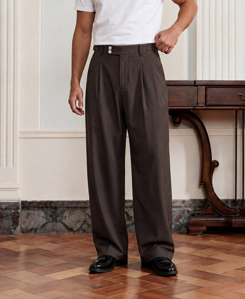 Brown Pleated Gurkha Pants