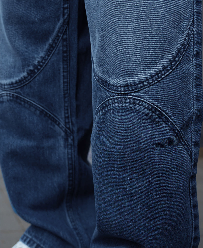 Mid Blue Washed Panel Jeans