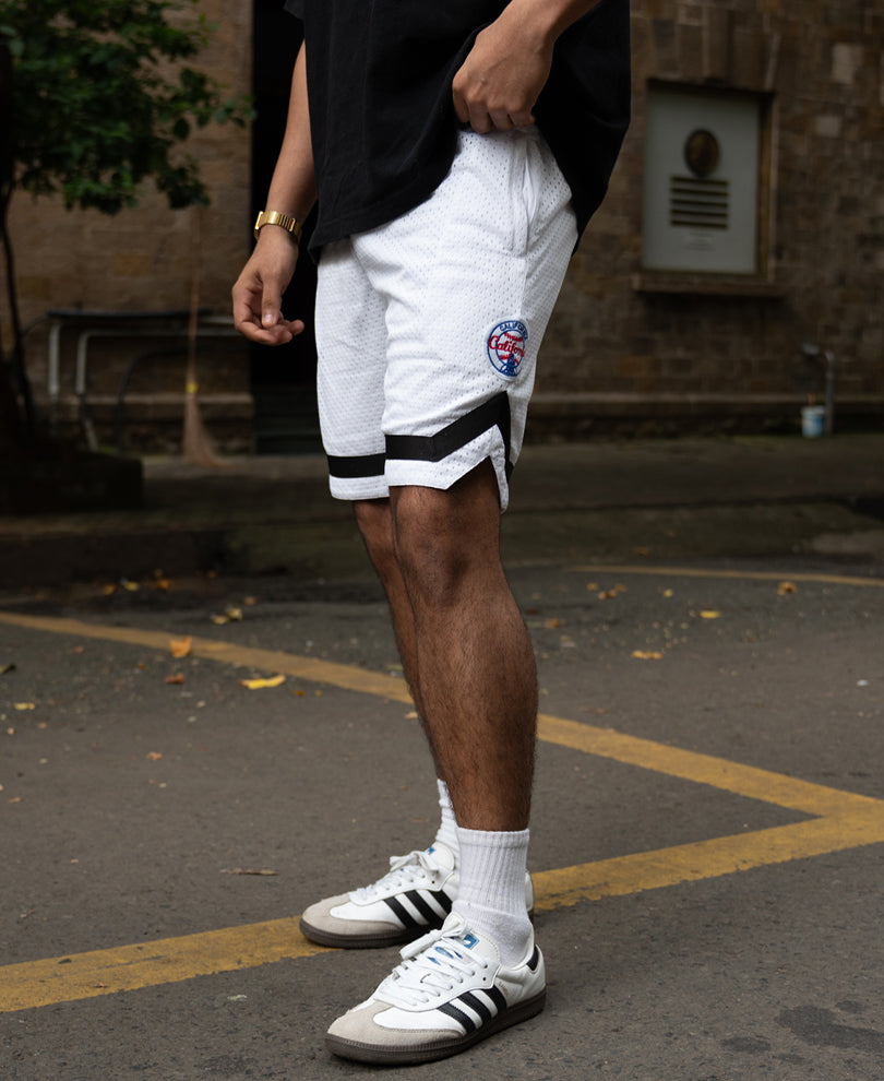 White Embroidered Mesh Basketball Shorts
