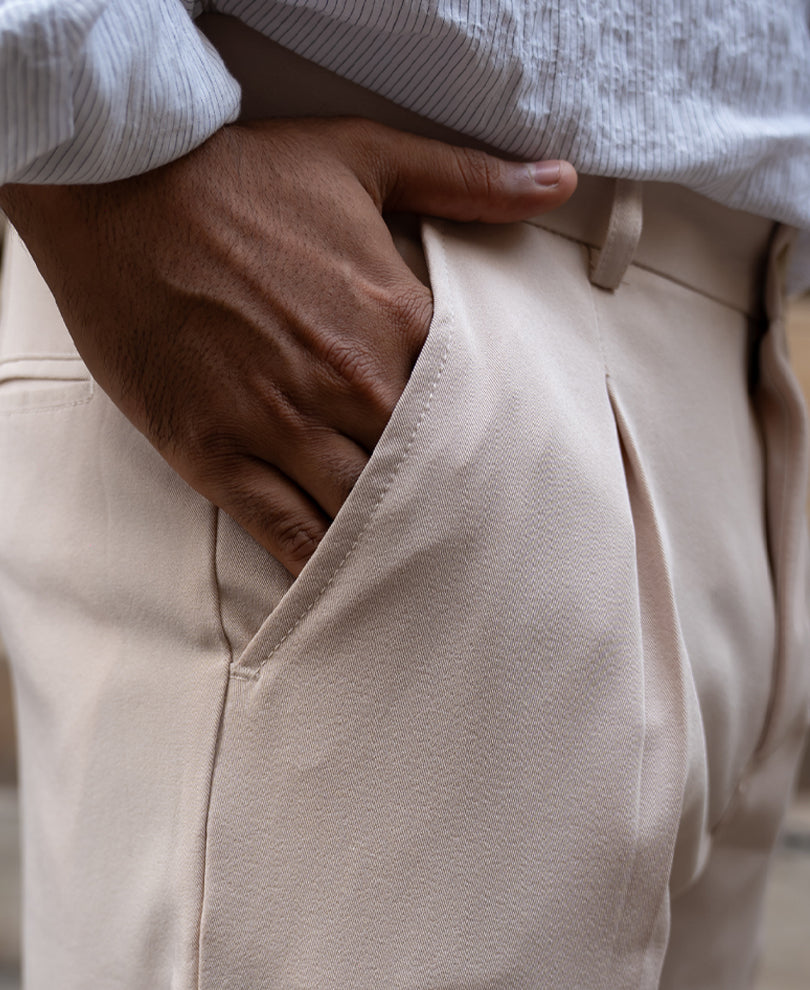 Cream Baggy Fit Korean Pants