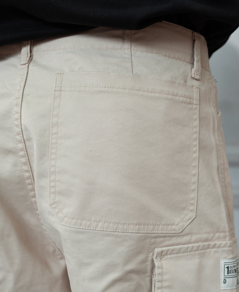 Beige Overdyed Cotton Cargo Pants