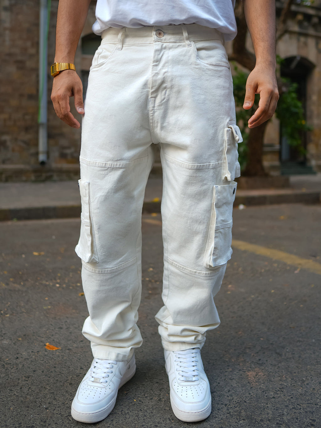Off White Patch Pockets Denim Jeans
