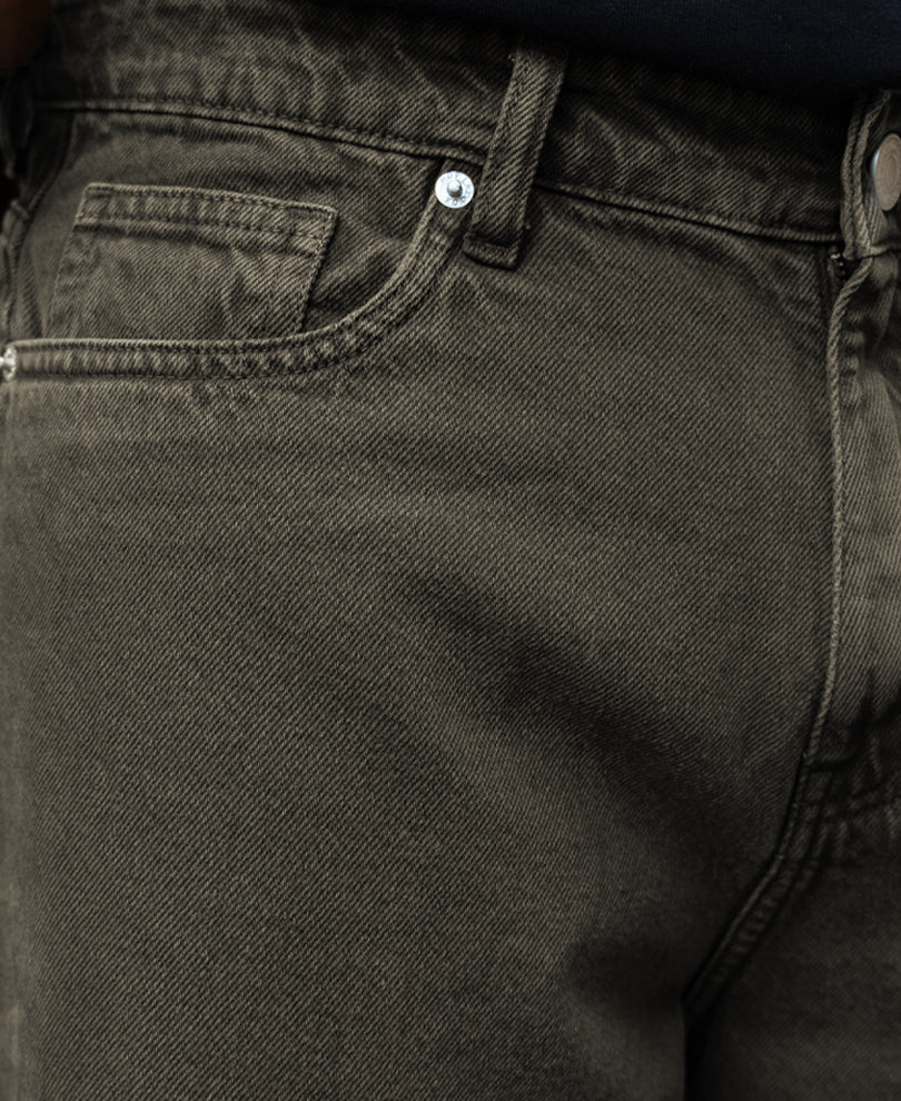 Dark Olive Washed Baggy Jeans