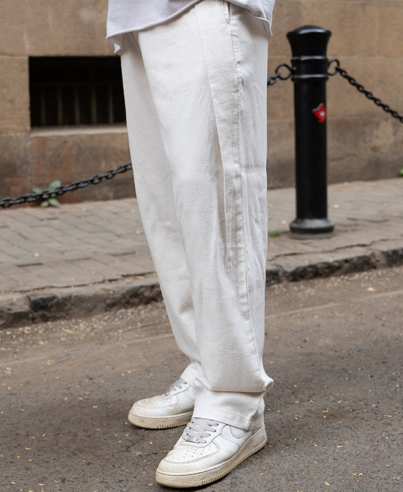 Light Beige Pleated Linen Pant