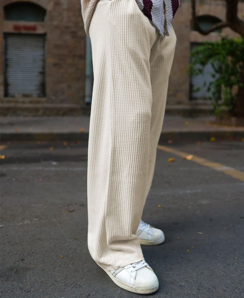 Cream Waffle Baggy Fit Track Pant