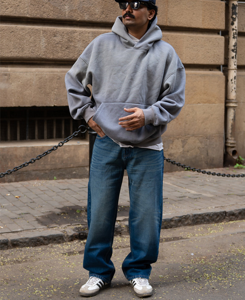 Dark Blue Washed Baggy Fit Jeans