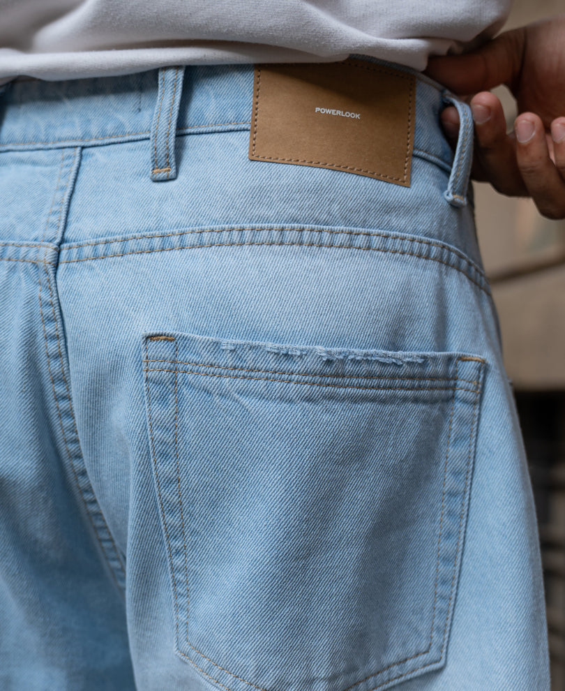 Ice Blue Washed Barrel Jeans