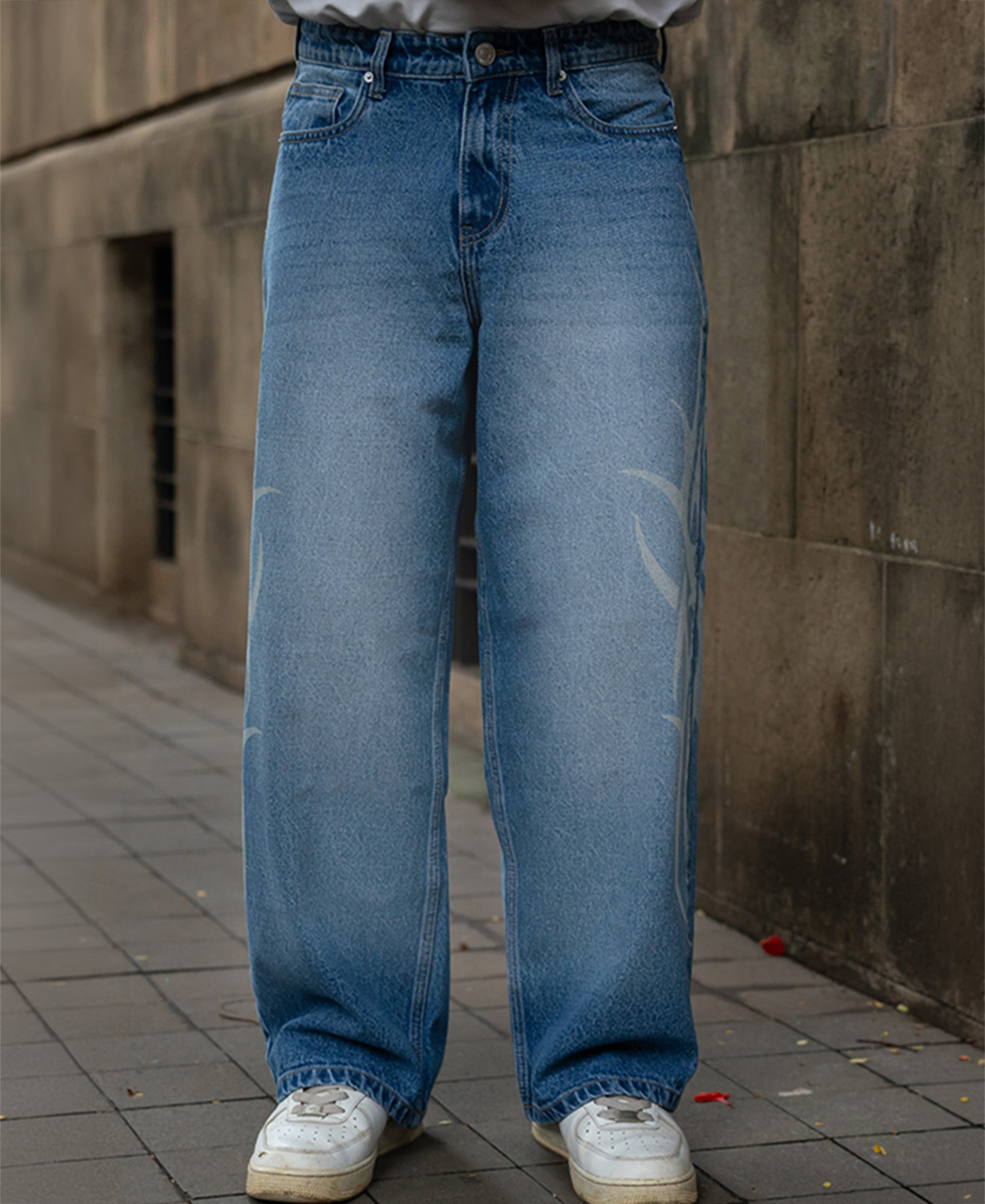 Blue Sigil Print Baggy Jeans