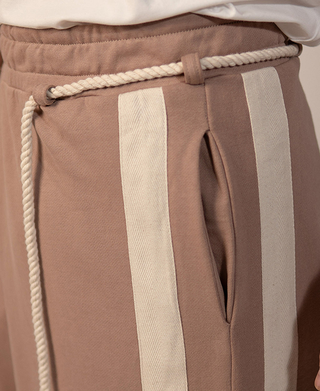 Beige Panelled Barrel Fit Trackpant