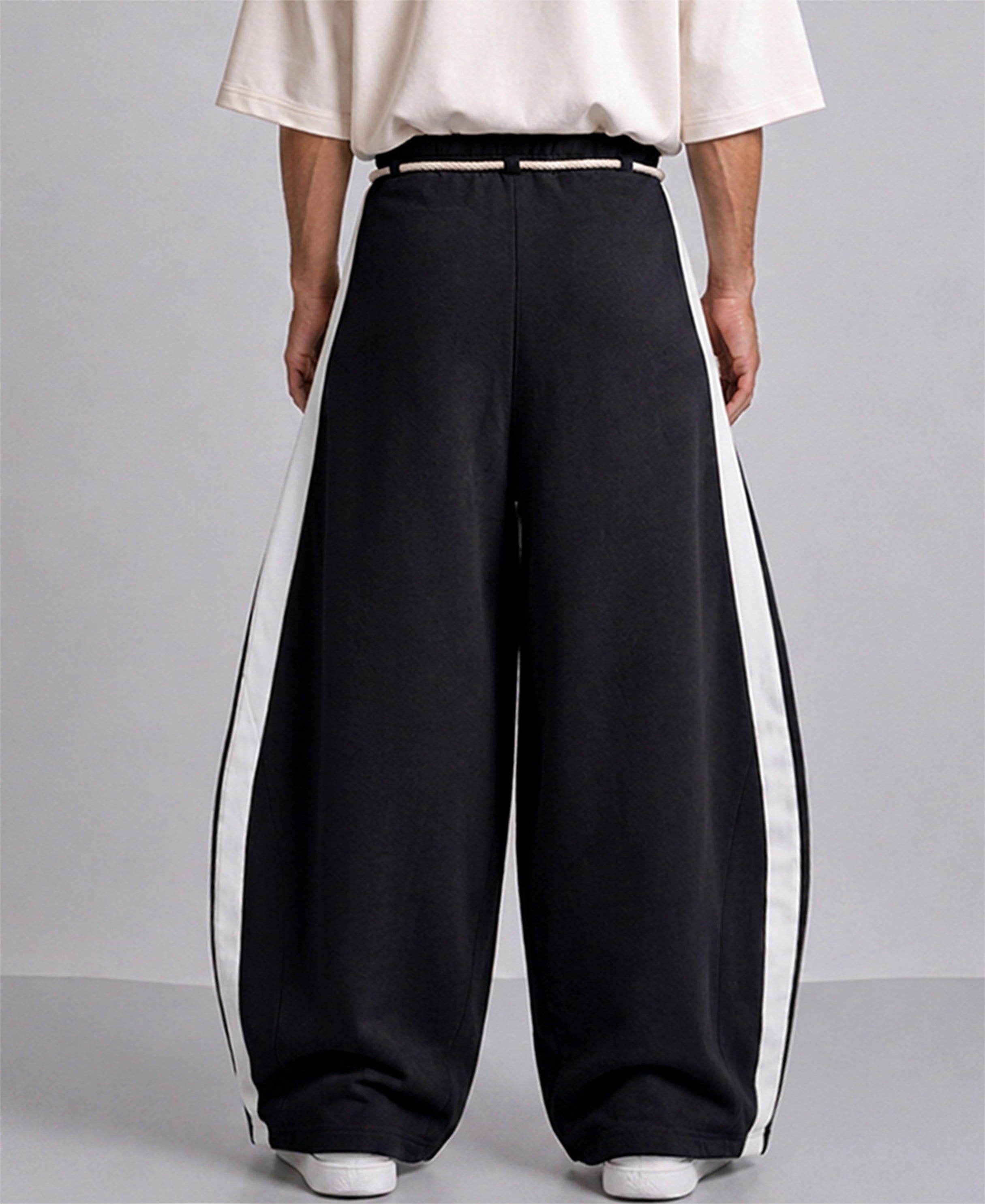 Black Panelled Barrel Fit Trackpant