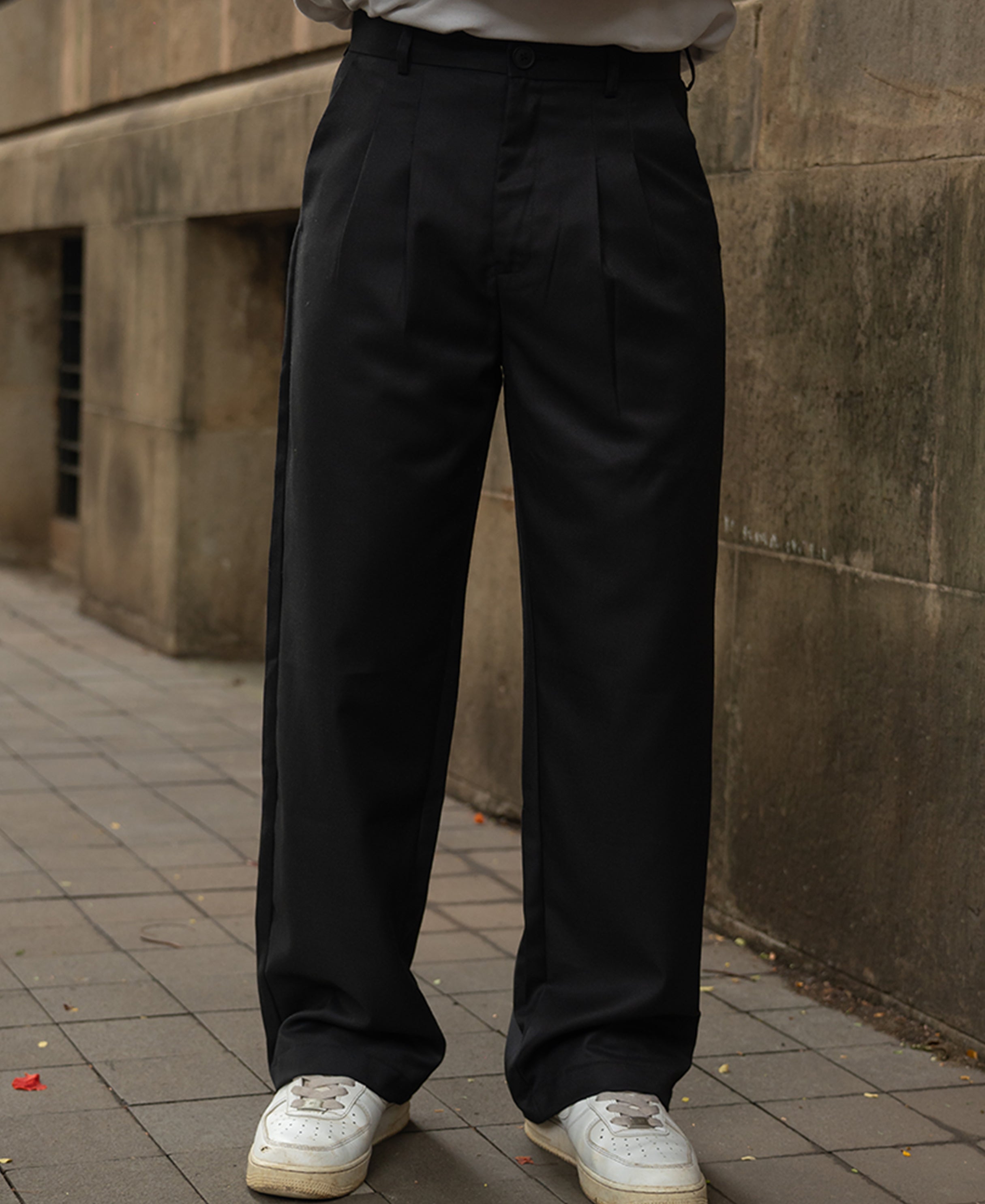 Black Baggy Pleated Trousers