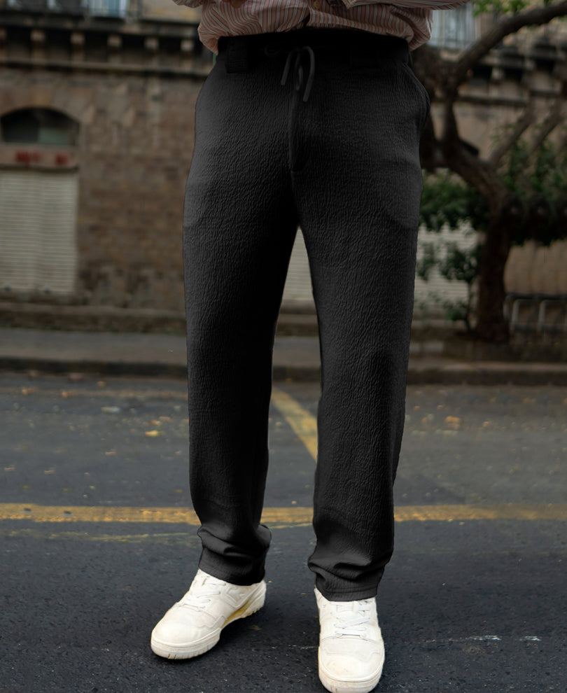 Black Structured Knitted Regular Fit Pant