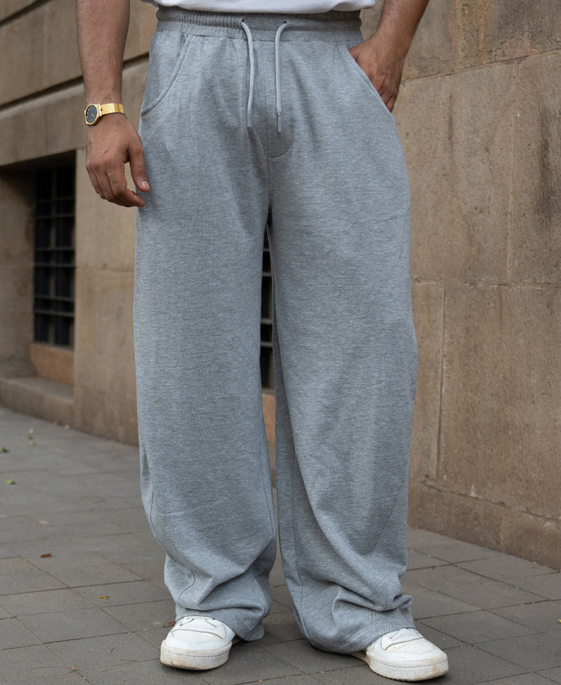 Grey Melange Barrel Fit Trackpants