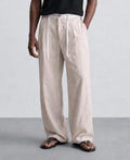 Beige Contrast Belt Linen Trouser