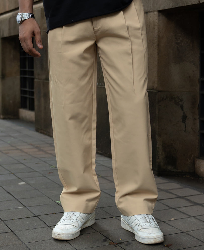 Cream Baggy Korean Pant