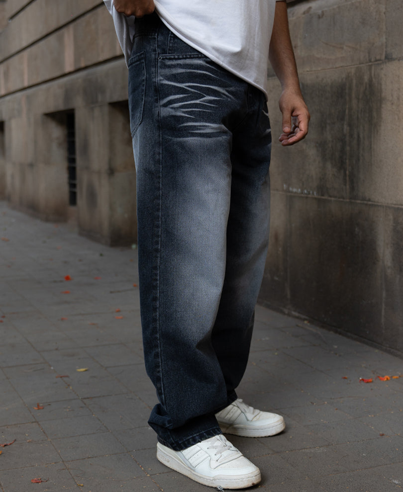 Dark Grey Washed Baggy Jeans