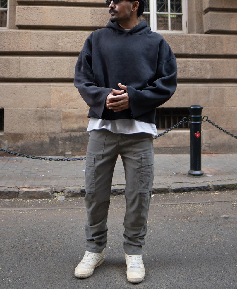 Grey Regular Fit Cotton Cargo Pant