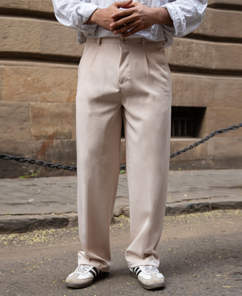 Cream Baggy Fit Korean Pants