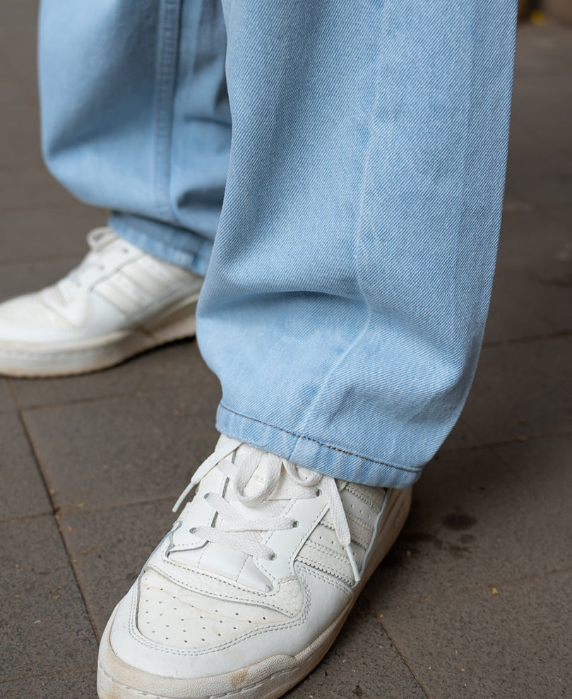 Ice Blue Washed Barrel Jeans