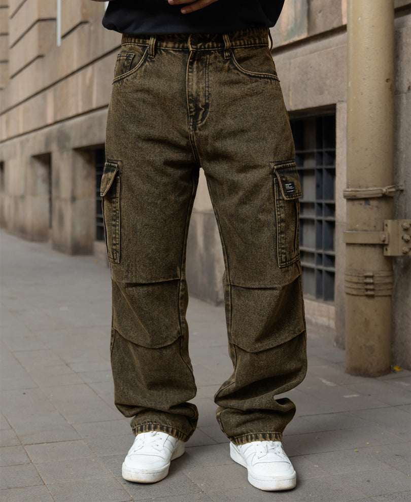 Tinted Brown Baggy Cargo Denim