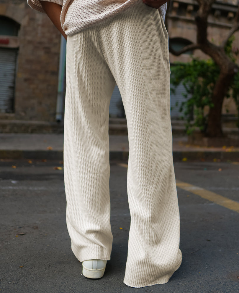 Cream Waffle Baggy Fit Track Pant