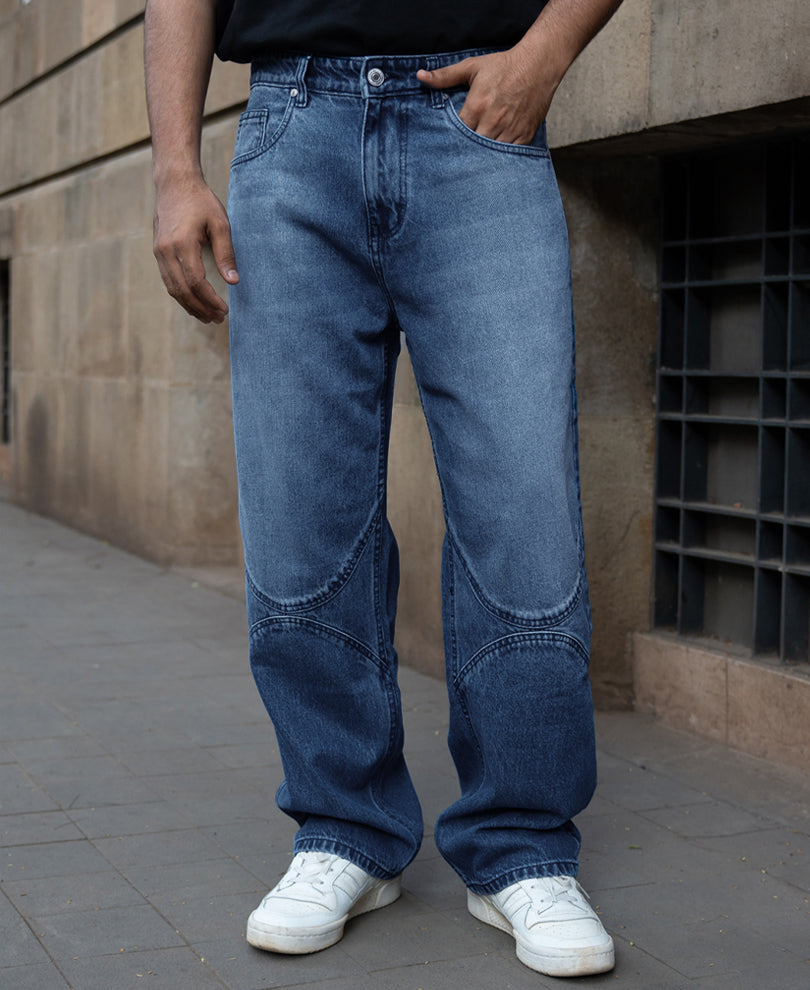 Mid Blue Washed Panel Jeans