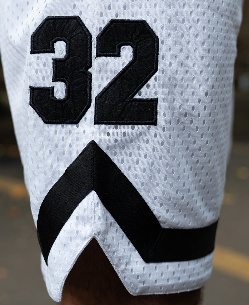 White Embroidered Mesh Basketball Shorts