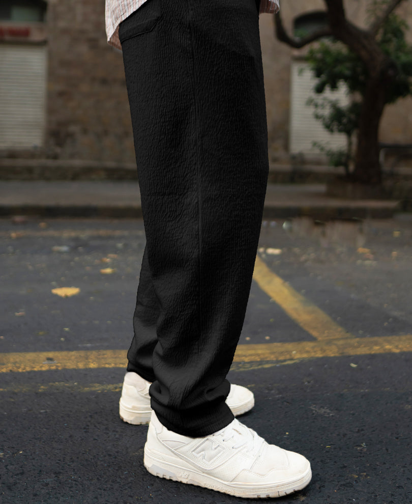Black Structured Knitted Regular Fit Pant