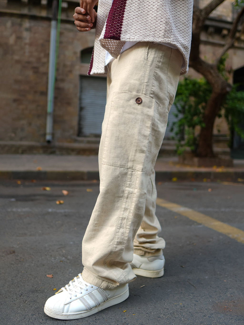 Off White Baggy Fit Linen Pants